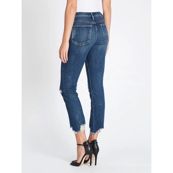 FRAME Denim Le High Straight Raw Edge Distressed Jean Catmore Size 27